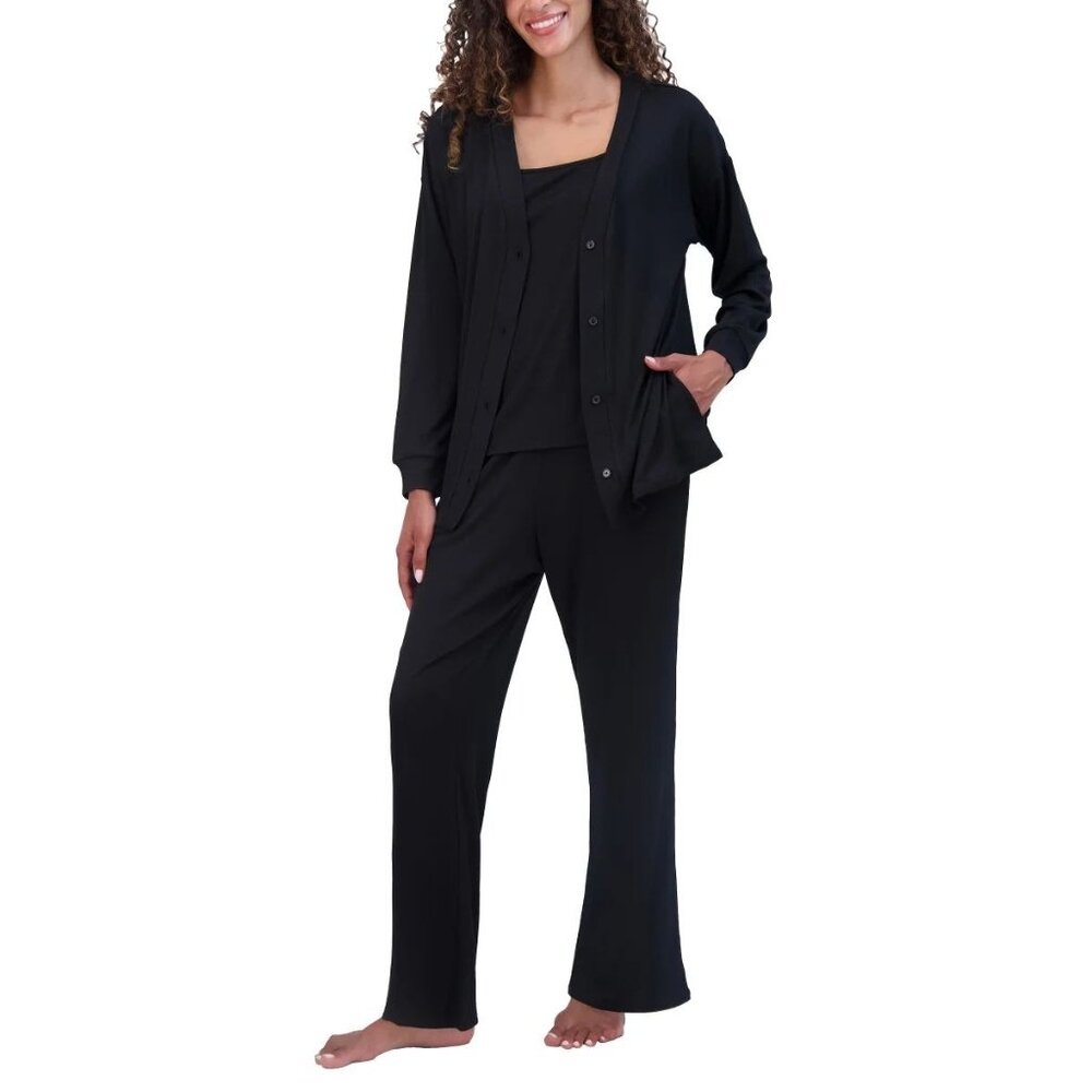 Live2Lounge Small 2-piece Loungewear Set Cardigan Button Top Pants Cooling Black